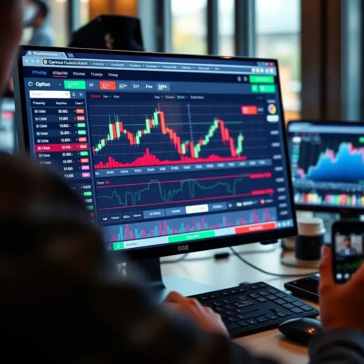 Navigating IQ Option Trading Platform for Financial Markets User interface of IQ Option platform showing financial charts and trading options