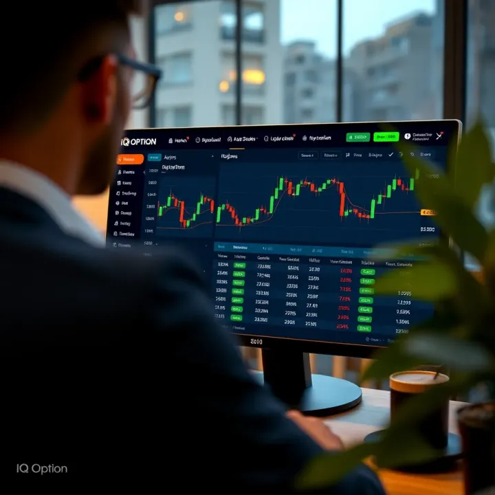 Dashboard interface of IQ Option platform displaying trading charts and available asset options