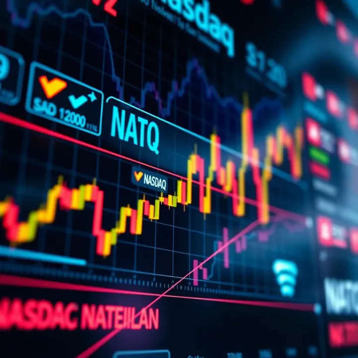 Graph showing Nasdaq stock market trends and fluctuations for today