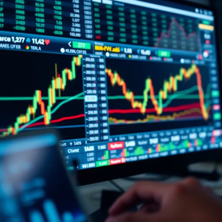 Digital platform showing financial graphs and asset trading options on computer screen