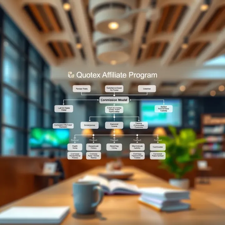 Flowchart illustrating the Quotex affiliate program structure and commission model