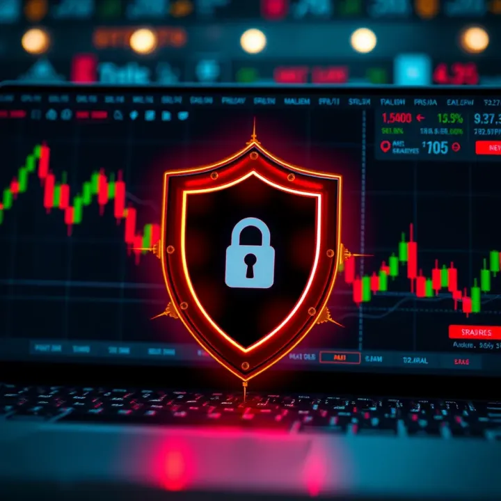 Illustration of secure online trading environment with shield symbolizing protection and risk management