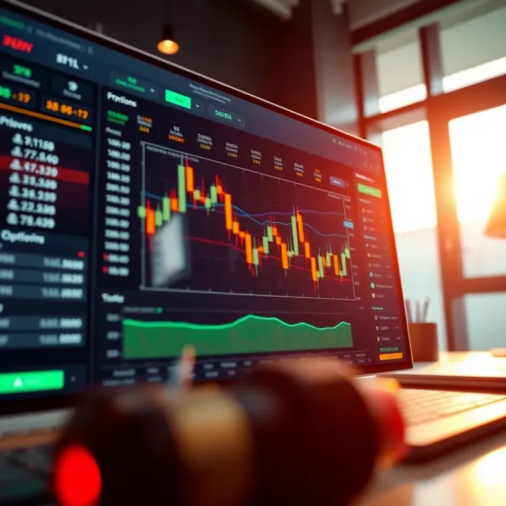 Dashboard interface of a trading platform showcasing user options and trading tools