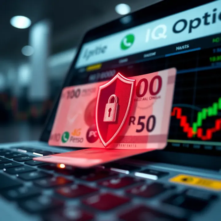 Ensuring Safe and Efficient Fund Withdrawal on IQ Option in Colombia Illustration of secure online transaction with Colombian peso currency and protective shield symbol