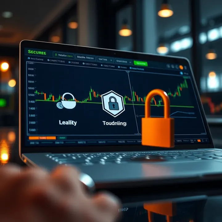 Secure online trading platform interface with legal and security icons