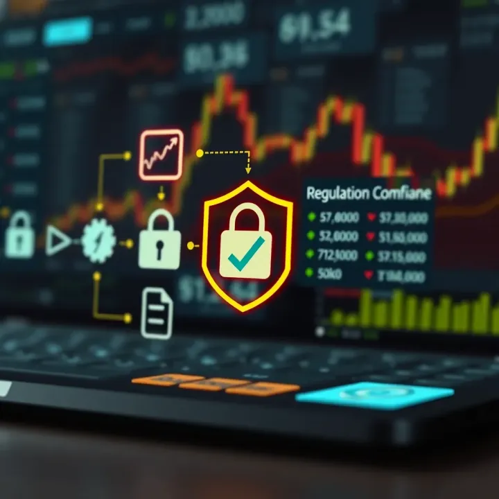 Illustration of secure online transactions and regulatory compliance symbols