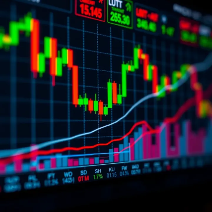 Candlestick chart showing price movements with indicators for trading analysis