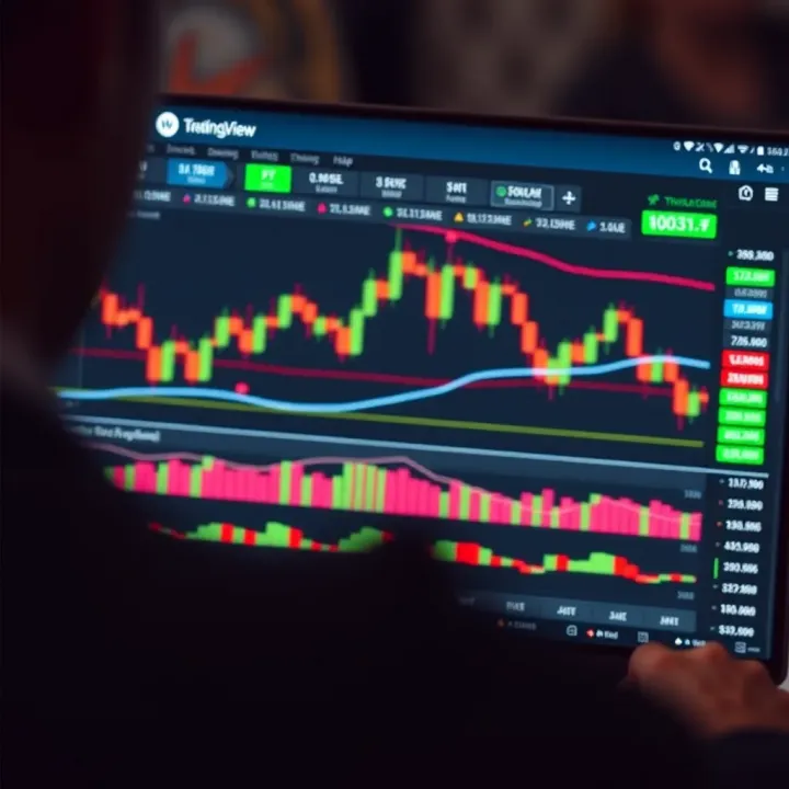 Financial chart on TradingView showing price movements and technical indicators for binary options trading
