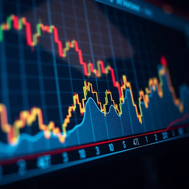 Graph showing fluctuations of a financial index with sharp ups and downs