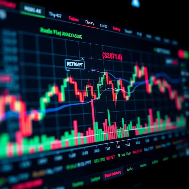 Graph showing financial trading data with AI analysis overlays